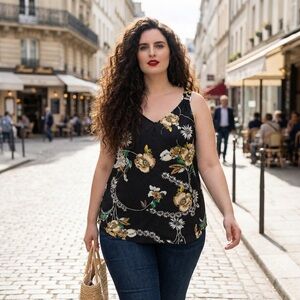 Maurices Floral Flowy Tank Top Black Plus Size 1X